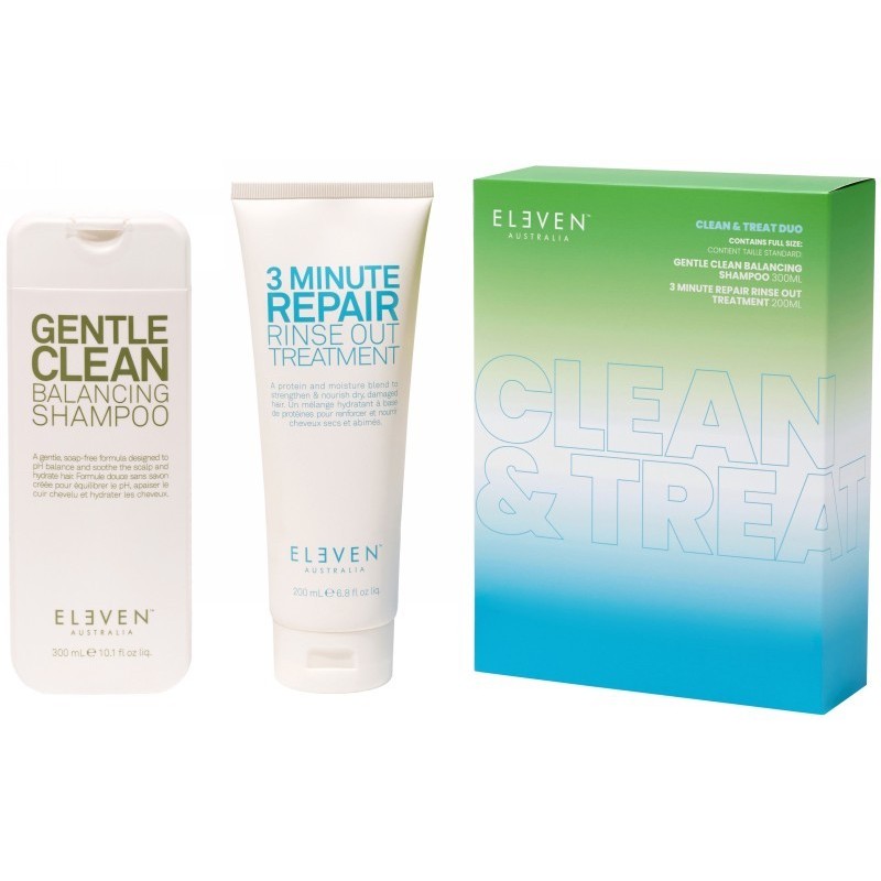 Plaukų priežiūros priemonių rinkinys ELEVEN Australia Clean & Treat Duo ELED136, rinkinį sudaro: šampūnas plaukams 300 ml, plaukus atstatanti priemonė 200 ml
